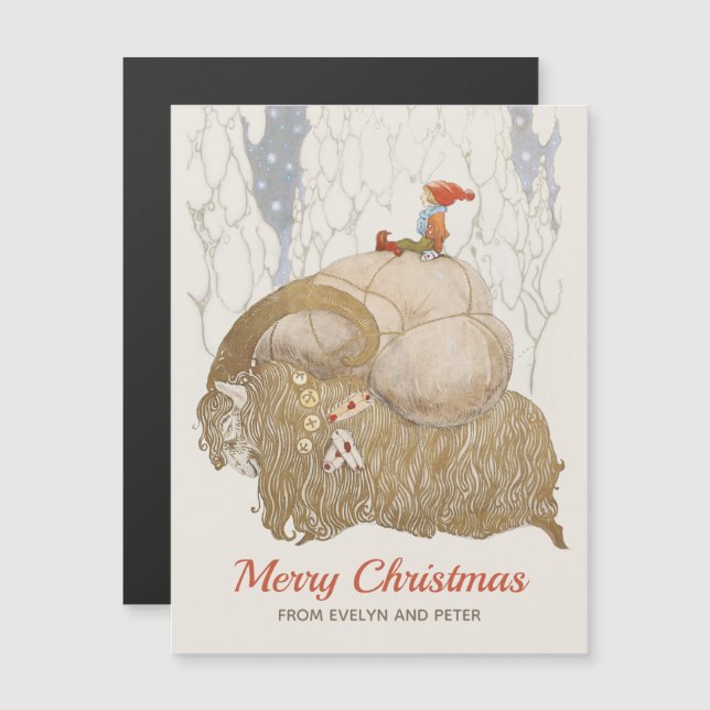 John Bauer Weihnachten Ziege Julibocken Weihnachts Magneteinladung (Vorne/Hinten)