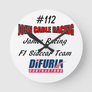 John Cable & James Racing Clock Runde Wanduhr