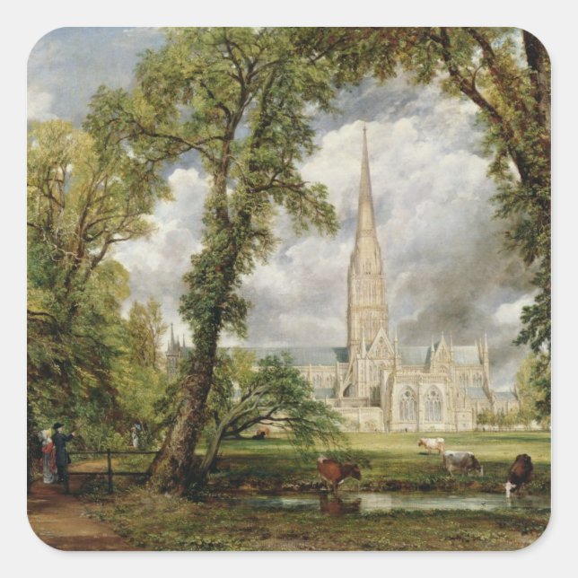 John Constable | Aussicht auf die Kathedrale von S Quadratischer Aufkleber (Vorderseite)