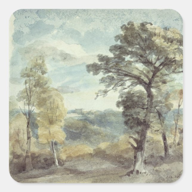 John Constable | Landschaft mit Bäumen und Afghani Quadratischer Aufkleber (Vorderseite)