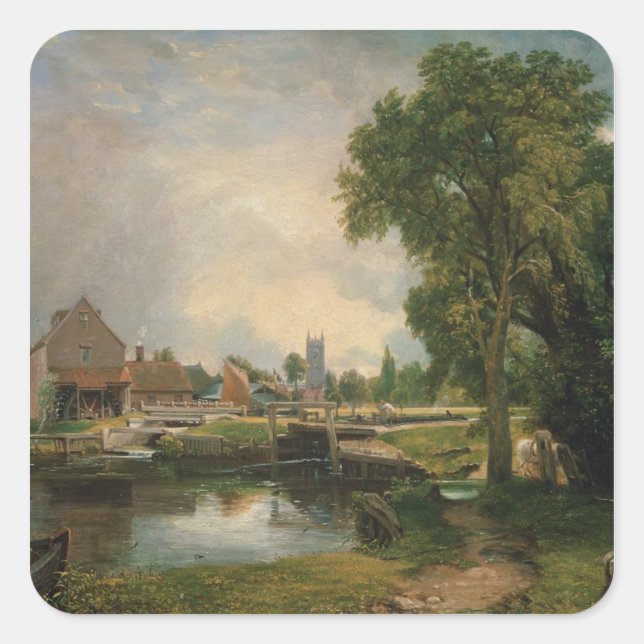 John Constable | Schleuse Dedham und Mill, 1820 Quadratischer Aufkleber (Vorderseite)