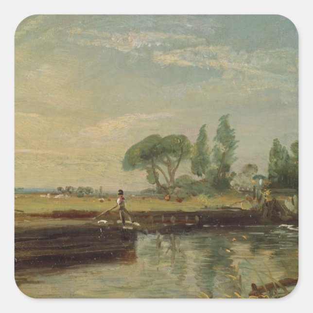 John Constable | Schleuse Flatford, c.18 Quadratischer Aufkleber (Vorderseite)