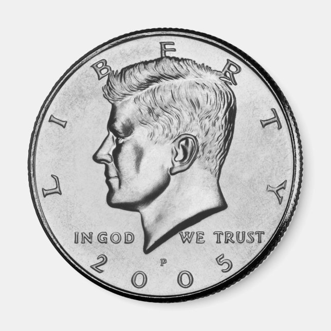 John F Kennedy Münzmagnet für den halben Dollar. Magnet (Vorne)
