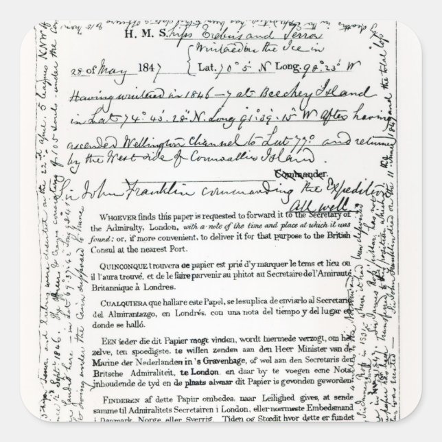 John Franklins Botschaft Quadratischer Aufkleber (Vorderseite)