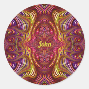 JOHN ~ mehrfarbiges Fraktal Design ~ Runder Aufkleber