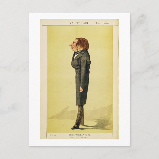 John Ruskin (1819-1900), Karikatur von Cecioni für Postkarte (Vorderseite)