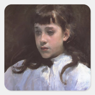 John Sargent-Young Girl WITH White Muslin Blouse Quadratischer Aufkleber