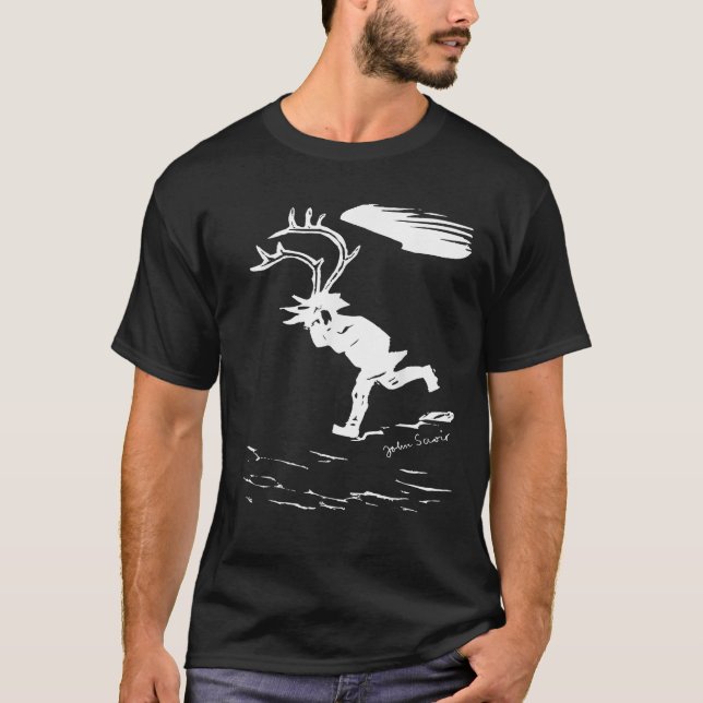 John Savio Sami Art Lapland Reindeer Man Antlers L T-Shirt (Vorderseite)