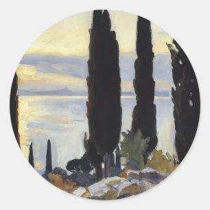 John Singer Sargent- Cypress Trees at San Vigilio Runder Aufkleber