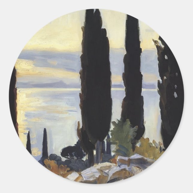 John Singer Sargent- Cypress Trees at San Vigilio Runder Aufkleber (Vorderseite)