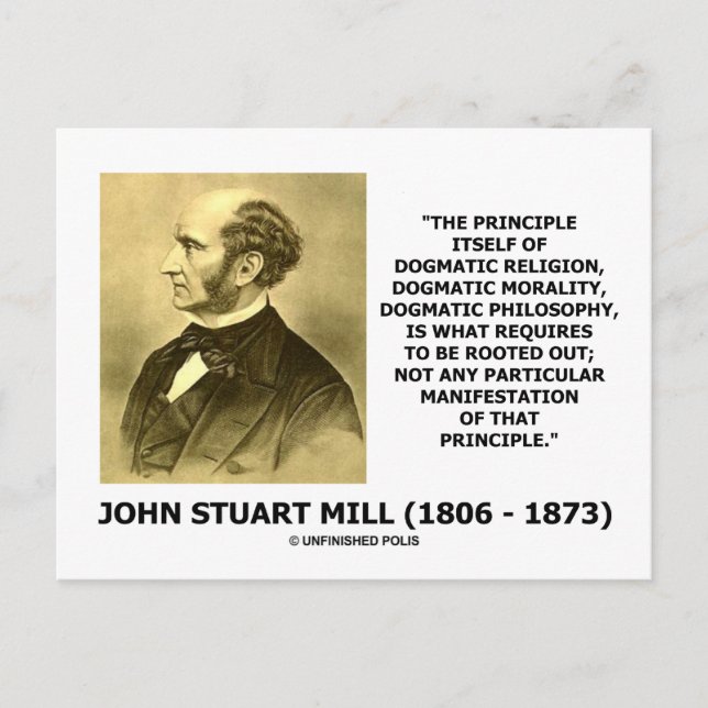 John Stuart Mill Zitat zur dogmatischen Religion Postkarte (Vorderseite)