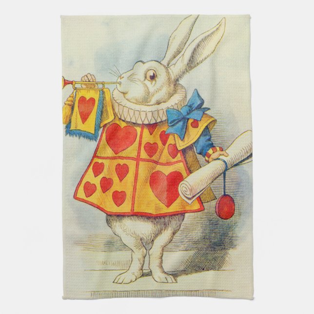 John Tenniel | Weißes Kaninchen Geschirrtuch (Vertikal)