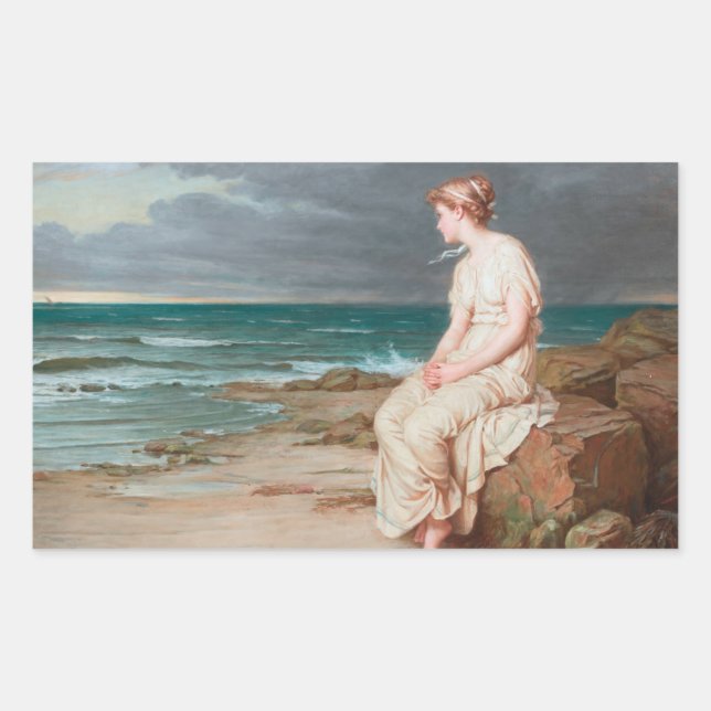 John William Waterhouse - Miranda Rechteckiger Aufkleber (Vorderseite)
