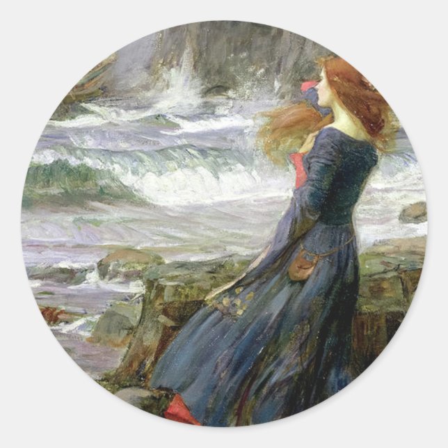 John William Waterhouse Miranda The Tempest Runder Aufkleber (Vorderseite)