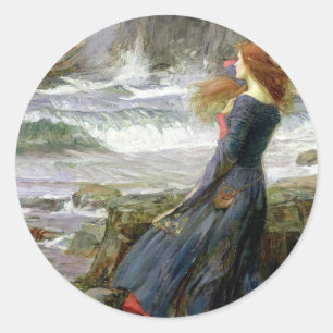 John William Waterhouse Miranda The Tempest Runder Aufkleber
