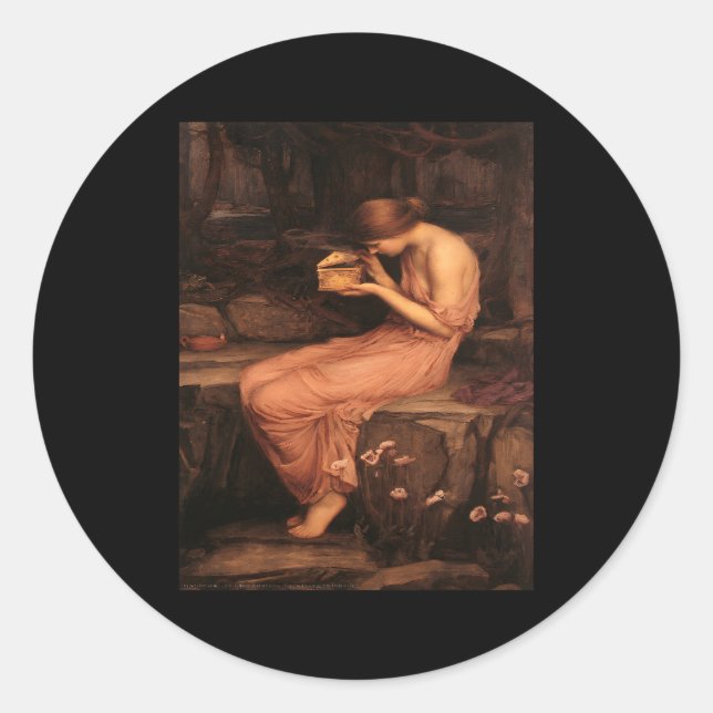 John William Waterhouse's Psyche eröffnet den Gold Runder Aufkleber (Vorderseite)