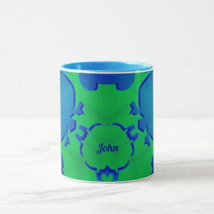 JOHN ~ Zany 3D Fractal ~ Mug bleu et vert