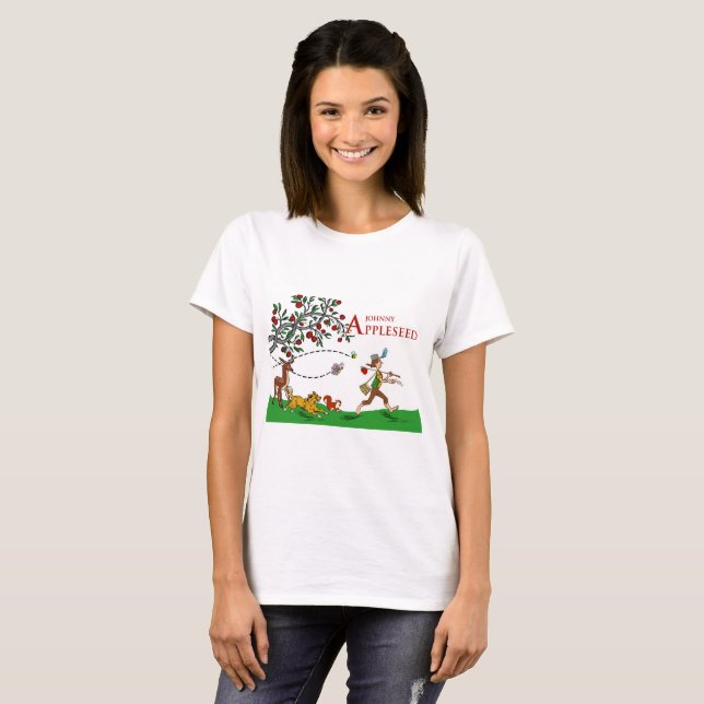 Johnny Appleseed T - Shirt, Tiere und Apfelbaum T-Shirt (Vorne ganz)