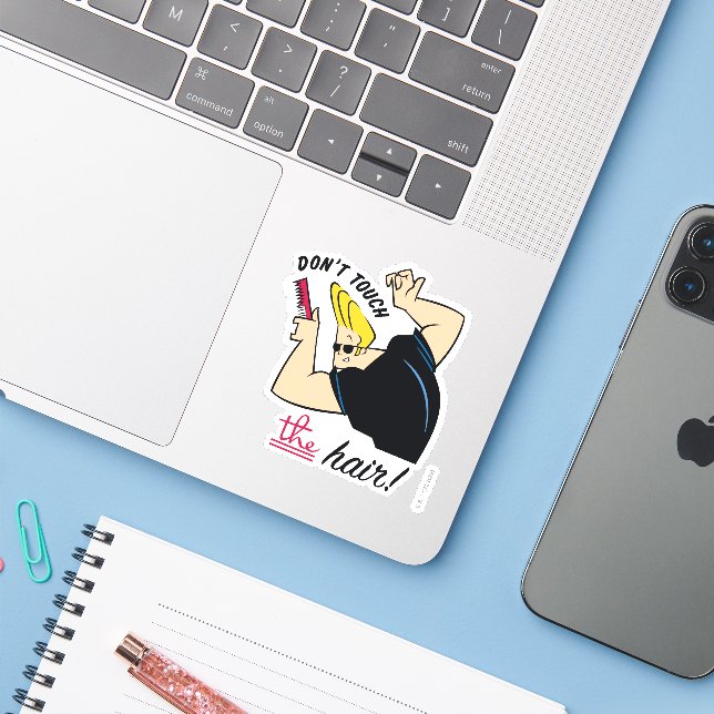 Johnny Bravo Comb - Touch nicht die Haare! Aufkleber (Laptop mit iPhone)