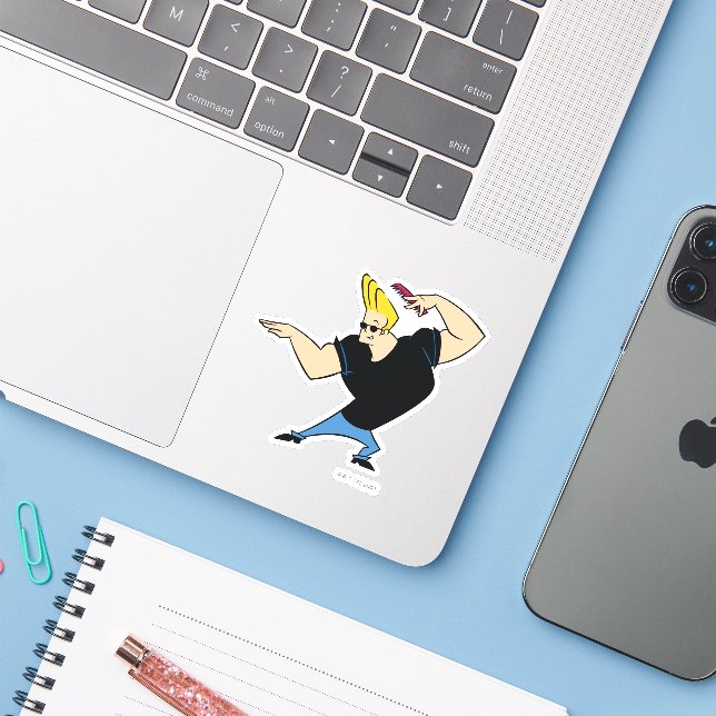 Johnny Bravo Combing Hair Aufkleber (Laptop mit iPhone)
