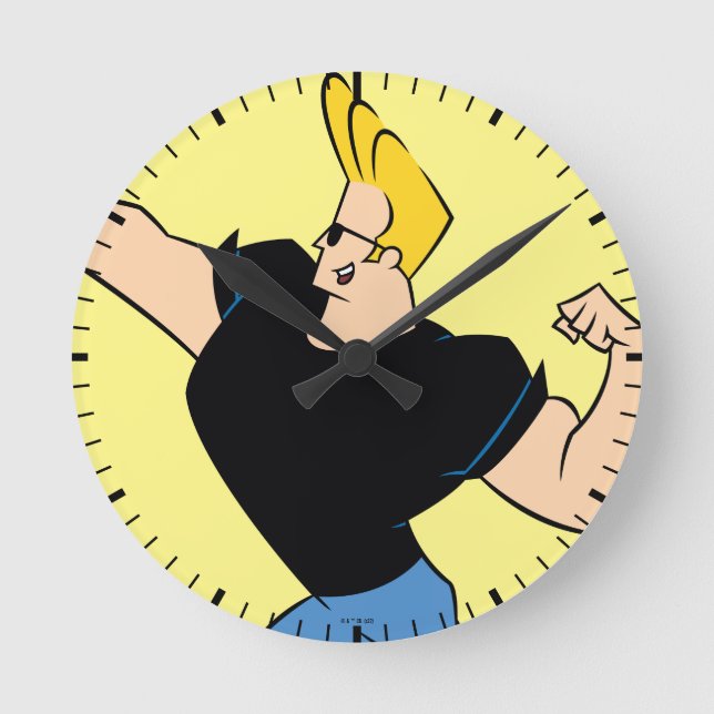 Johnny Bravo Flexing Runde Wanduhr (Vorderseite)