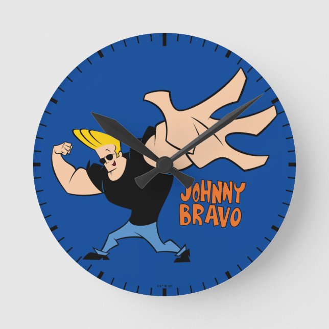 Johnny Bravo Iconic Pose Runde Wanduhr (Vorderseite)