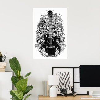 Johnny-Cash-Fan-Art Poster, Schwarz-Weiß-Zeichnung Poster
