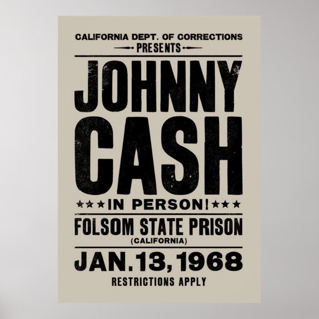 Johnny Cash Vintag Folsom Prison Konzert Poster (Vorne)