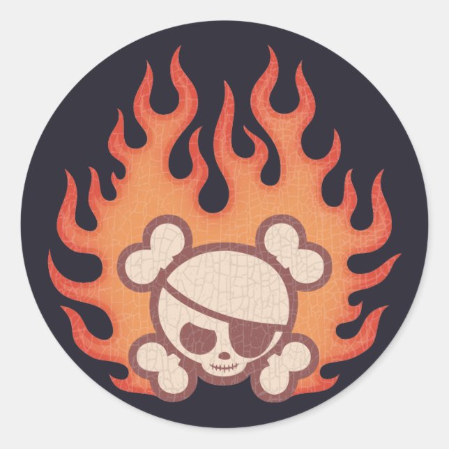 Johnny Flames Runder Aufkleber (Vorderseite)