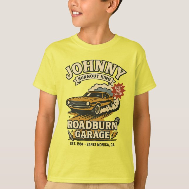 Johnny Roadburn - Retro Burnout Muscle Car T-Shirt (Vorderseite)