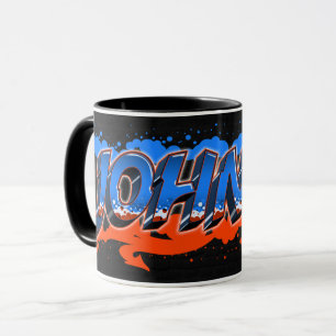 Johnny Vorname Name Graffiti blue orange Tasse