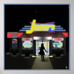 Johnny's Curb Service Retro Drive in Poster