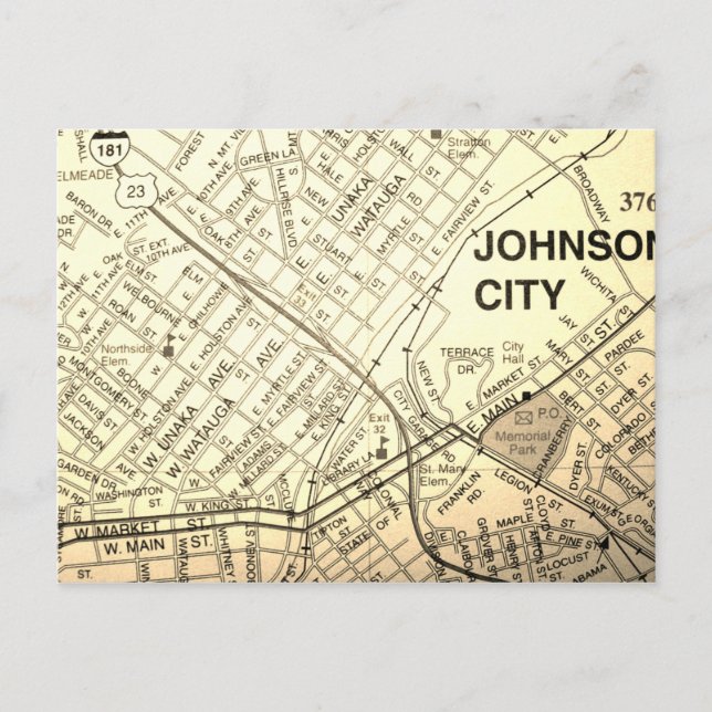 Johnson City, TN Carte Vintage (Devant)