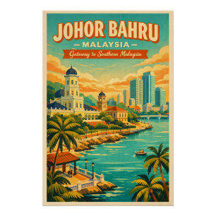 Johor Bahru, Malaysia, in einem lebendigen Retro-S Poster