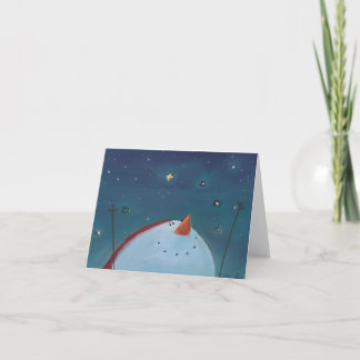 Joie ! Carte de voeux de bonhomme de neige célébra
