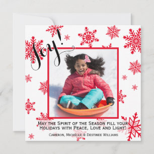 Joie ! Carte photo de vacances Red & White Snowfla