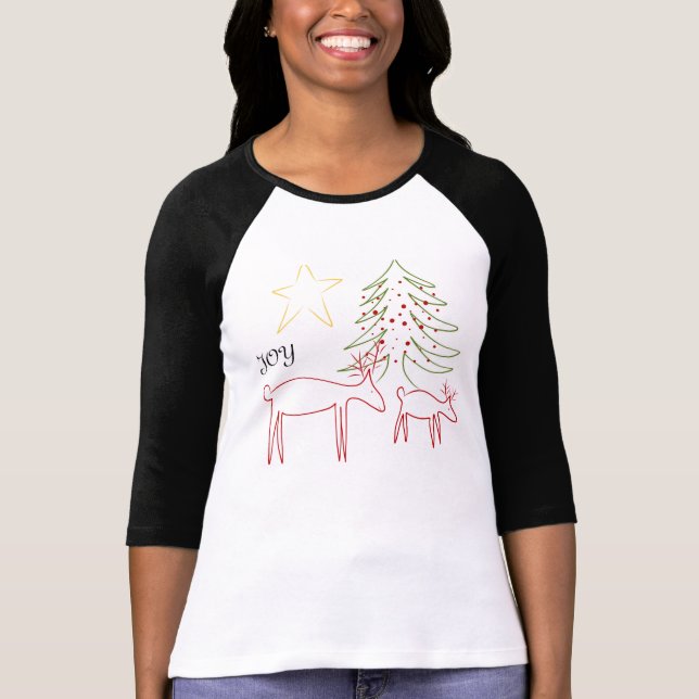 Joie de renne de Noël de douille du T-shirt 3/4 (Devant)