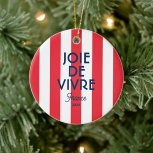 Joie De Vivre France Red Cabana Stripe Französisch Keramik Ornament