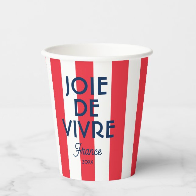 Joie De Vivre France Red Cabana Stripe Französisch Pappbecher (Vorderseite)