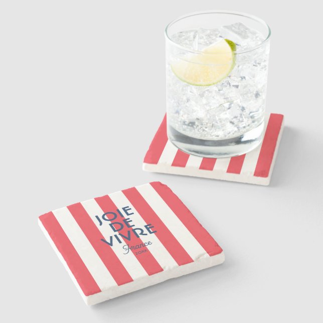 Joie De Vivre France Red Cabana Stripe Französisch Steinuntersetzer (Seitenansicht)