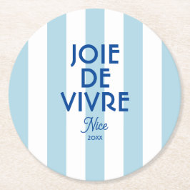 Joie De Vivre Nice Blue Cabana Stripe Französisch Runder Pappuntersetzer