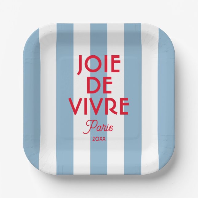 Joie De Vivre Paris French Blue Cabana Stripe Pappteller (Vorderseite)