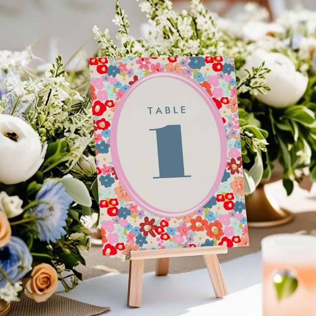 Joie Éclatante Fleurie Numéro de Table Gras (Blooming Joy Bold Bright Floral Table Number Card)