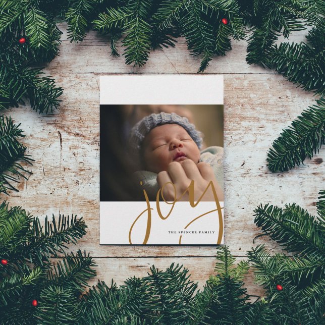 Joie Lettrée Main Photo Holiday Invitation (Hand-lettered JOY holiday Christmas photo card.)