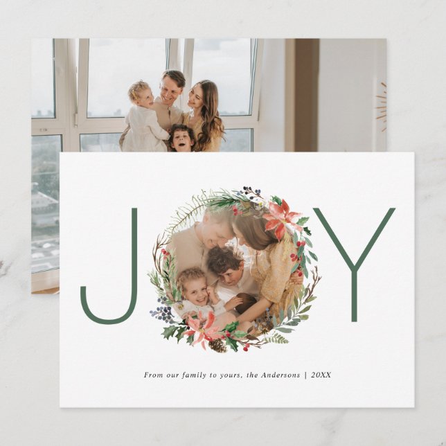 Joie Noël Wreath Joyeux Carte photo de vacances (Devant / Derrière)