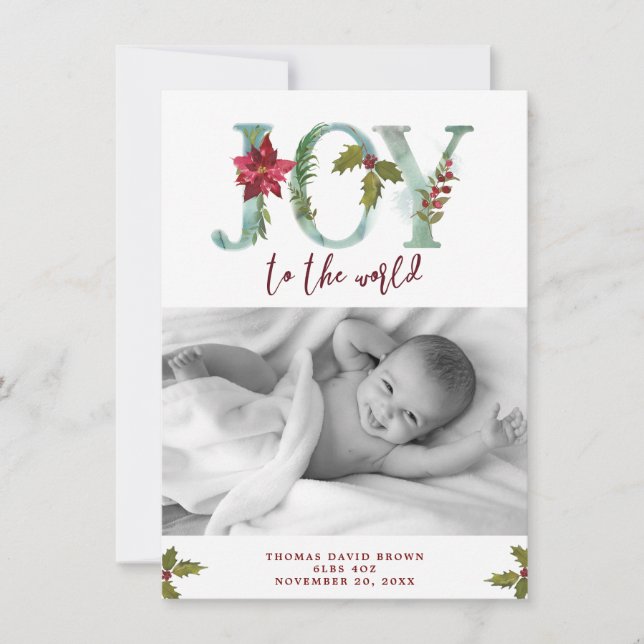 joie pour le monde noël nouveau bébé carte photo (Devant)