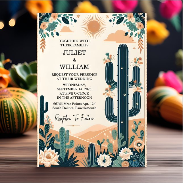 Join Elegant Fiesta Cactus Floral Mexican Wedding Einladung (Von Creator hochgeladen)