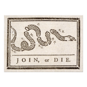 Join oder Die Rattlesnake: Cartoon Benjamin Frankl Fotodruck