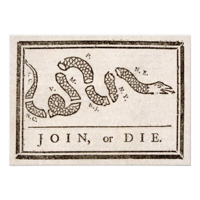 Join oder Die Rattlesnake: Cartoon Benjamin Frankl Fotodruck (Vorne)
