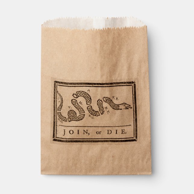 Join oder Die Rattlesnake: Cartoon Benjamin Frankl Geschenktütchen (Vorderseite)